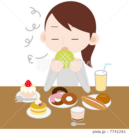 ヤケ食いをする女性　上半身 7742281
