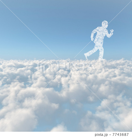 雲海と走る男性の雲のイラスト素材