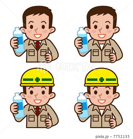 水を飲む作業員のセットのイラスト素材