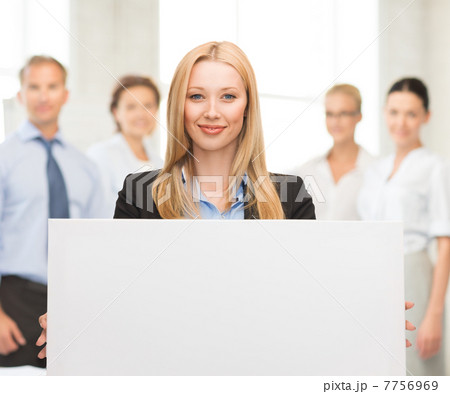 businesswoman with white blank board 7756969