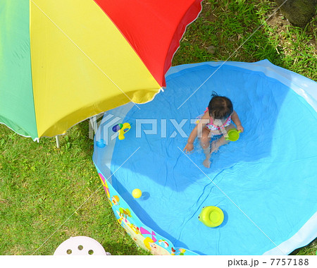 庭でプール遊び・夏の庭 7757188
