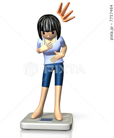 体重を測る女性を描いた3Dレンダリング画像 7757464