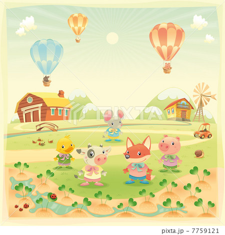 Baby farm animals in the countryside. 7759121