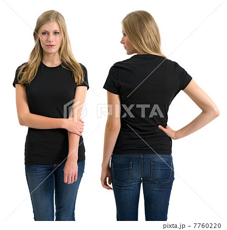 Female with blank black shirt and long hair 7760220