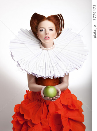 Retro Style. Portrait of Styled Redhead Woman Duchess in Vintage Frill 7776472