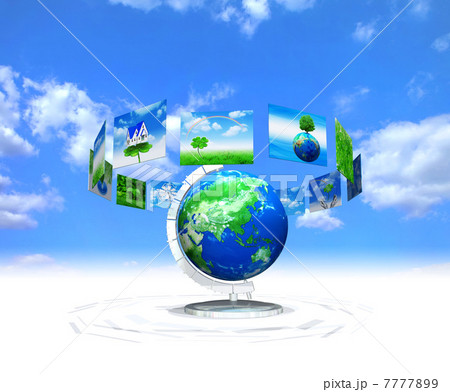 地球儀を取り囲むエコなボードの展示 地球儀を取り囲むエコなボードの展示 7777899