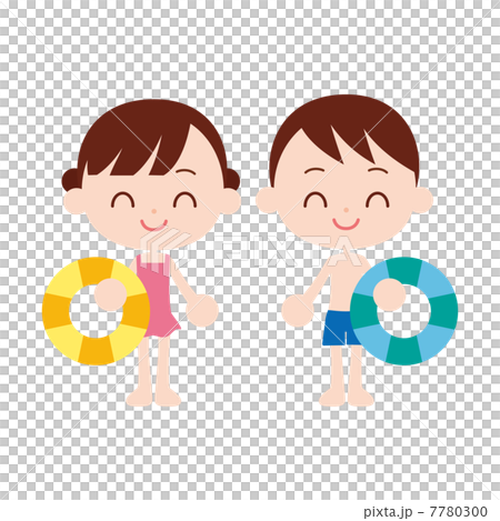 Boys and girls with swimming rings in bathing suits Boys and girls with swimming rings in bathing suits 7780300
