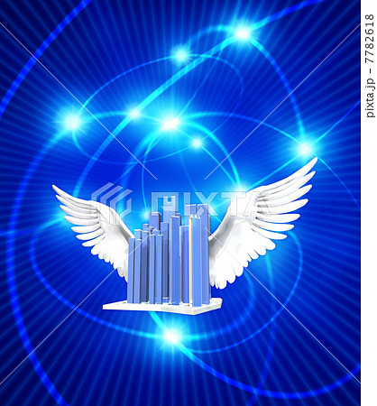 翼を持つビル街が飛翔する 7782618