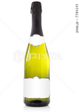 Bottle of champagne with white label 7784145