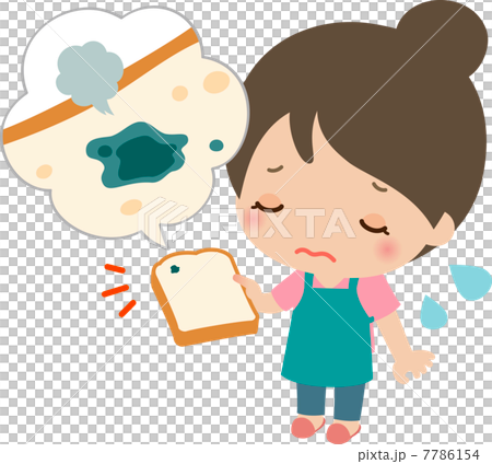 食パンに生えたカビを見て落ち込む女性 7786154
