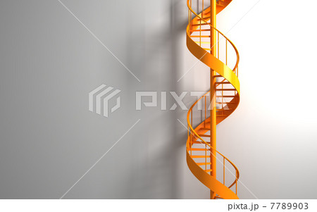 Orange spiral staircase on the white wall Orange spiral staircase on the white wall 7789903
