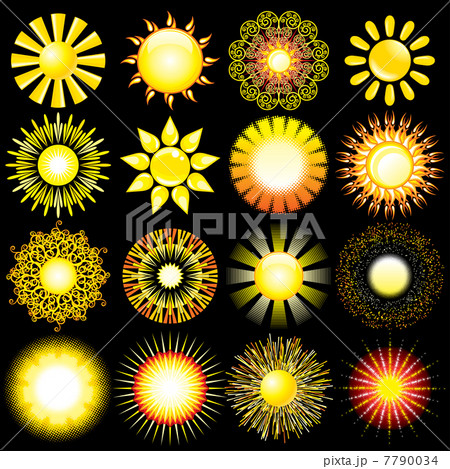 Sun Set. Isolated Design Elements on Black 7790034