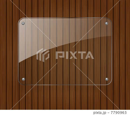 Glass banner on wooden background 7790963