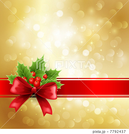 Christmas background with red bow and holly leaf 7792437