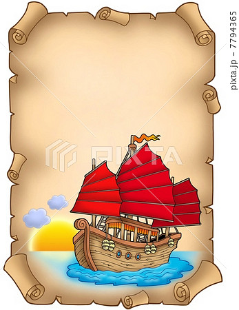 Old scroll with Chinese ship Old scroll with Chinese ship 7794365