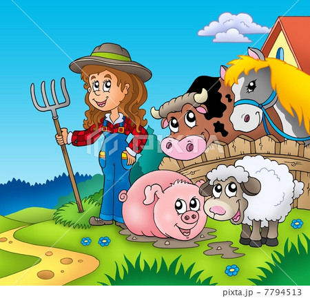 Country girl with farm animals 7794513