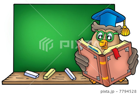 Owl teacher reading book on blackboard Owl teacher reading book on blackboard 7794528