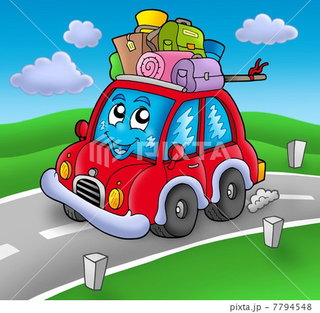 Cute car with baggage on road 7794548