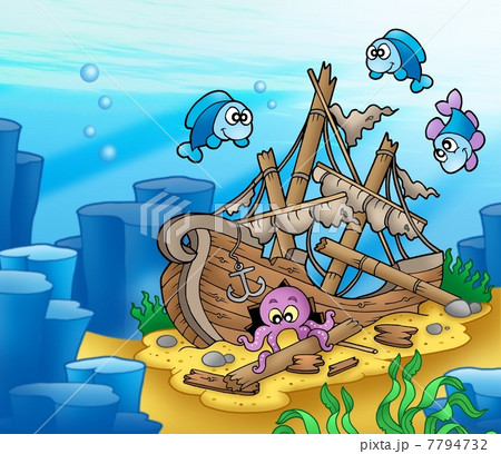 Shipwreck with octopus and fishes Shipwreck with octopus and fishes 7794732