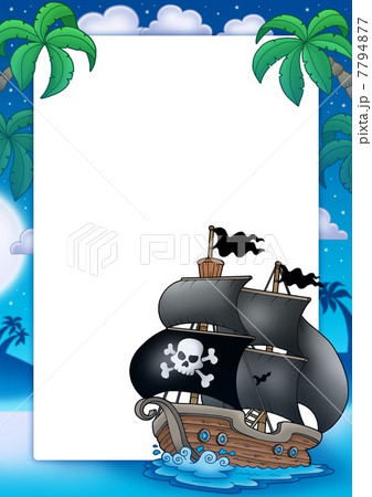 Pirate frame with sailboat at night 7794877