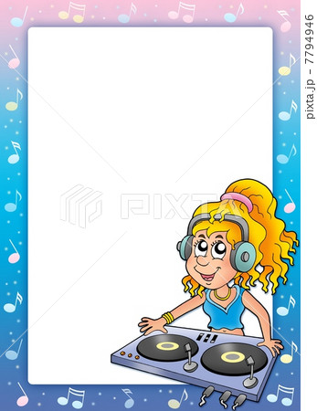 Music frame with cartoon DJ girl Music frame with cartoon DJ girl 7794946