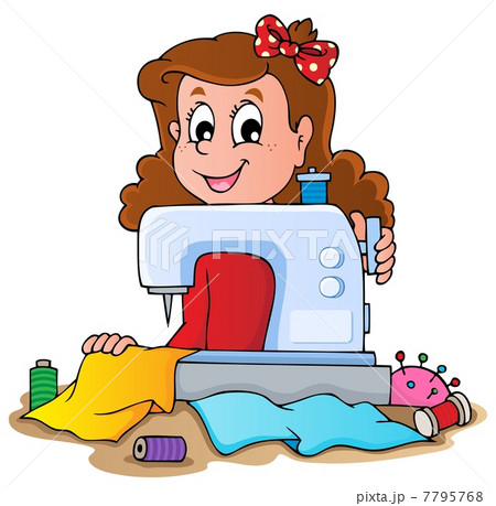 Cartoon girl with sewing machine Cartoon girl with sewing machine 7795768