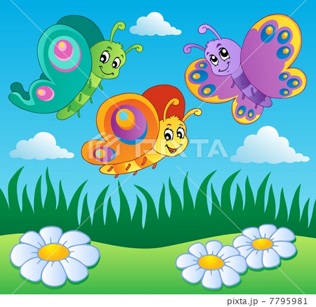 Meadow with butterflies theme 1 7795981