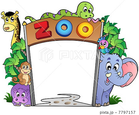 Zoo entrance with various animals Zoo entrance with various animals 7797157