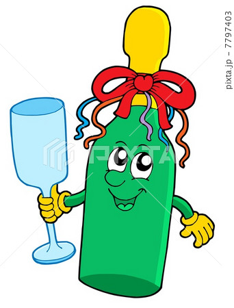 Cute sparkling wine bottle with glass 7797403