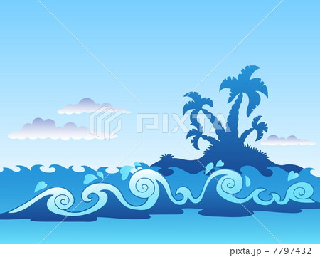 Seascape with palm island and waves 7797432