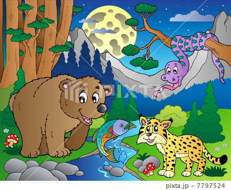 Forest scene with happy animals 1 7797524