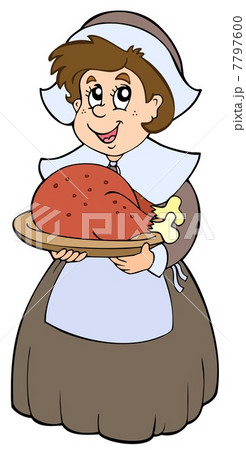 Pilgrim woman with roast turkey Pilgrim woman with roast turkey 7797600