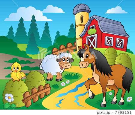 Country scene with red barn 2 7798151