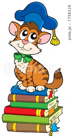 Cat teacher on pile of books Cat teacher on pile of books 7798326