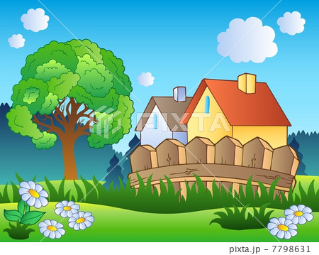 Spring landscape with two houses 7798631
