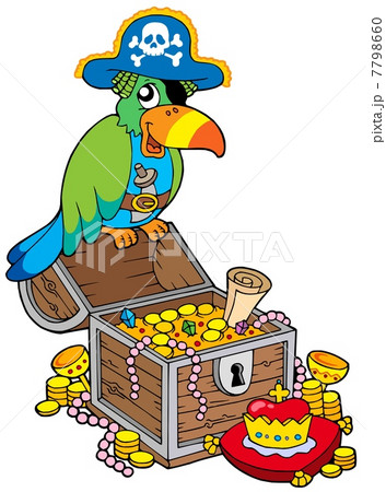 Big treasure chest with pirate parrot 7798660