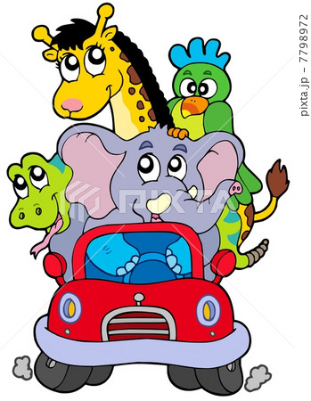 African animals in red car 7798972