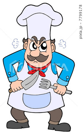 Angry chef with knife and fork 7799178