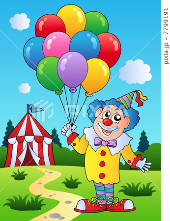 Clown with balloons near tent Clown with balloons near tent 7799191