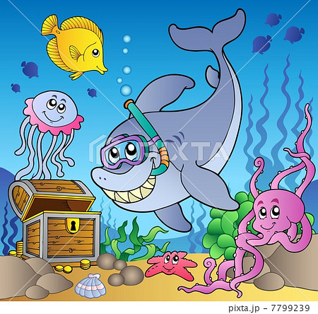 Shark diver with treasure chest Shark diver with treasure chest 7799239