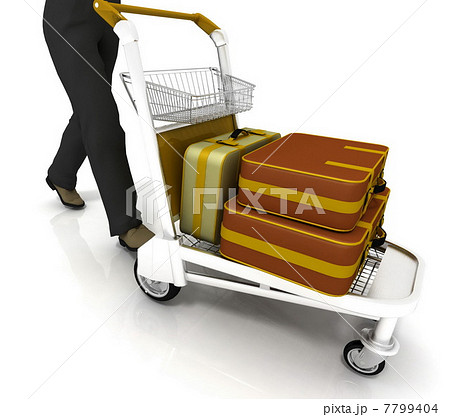 man rolls light cart with luggage 7799404