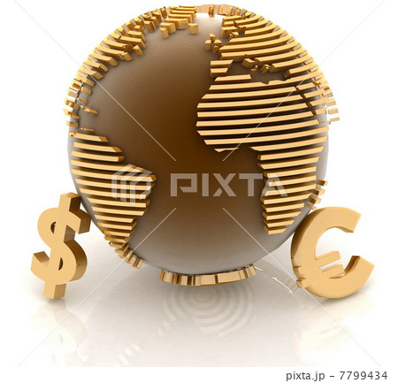 3d globe with gold currency symbols 3d globe with gold currency symbols 7799434