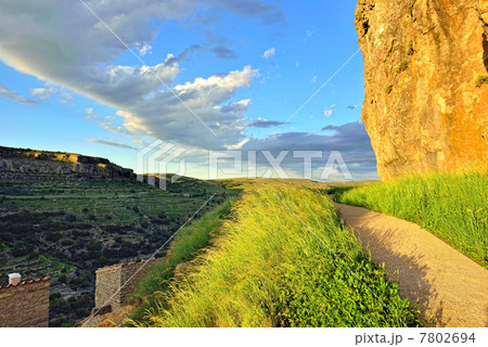 Sunset landscape with mountain view. Ares in Spain. Sunset landscape with mountain view. Ares in Spain. 7802694