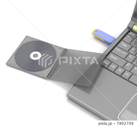CD lies next to a notebook in which the inserted flash drive 7802799