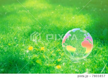 地球エコイメージ 芝生の上の虹色の地球儀 地球エコイメージ 芝生の上の虹色の地球儀 7803857