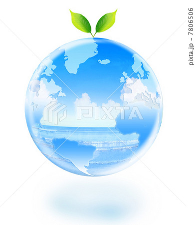 地球エコイメージ 青空と海を映す地球と双葉 地球エコイメージ 青空と海を映す地球と双葉 7806506