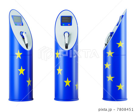Eco fuel: isolated charging stations with EU flag pattern 7808451