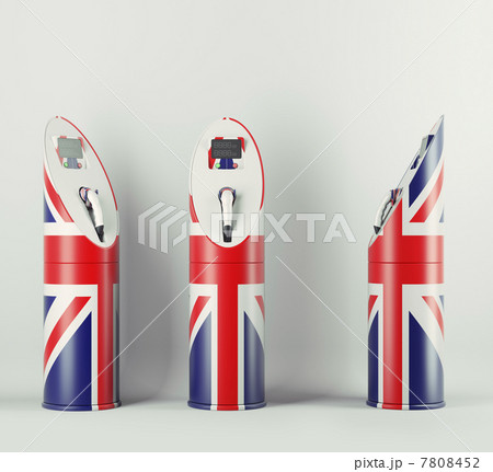 Eco fuel: three charging stations with Union Jack flag pattern Eco fuel: three charging stations with Union Jack flag pattern 7808452
