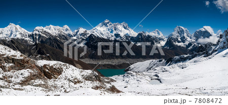 Panoramic view of Himalaya summits: Everest, Lhotse, Nuptse 7808472
