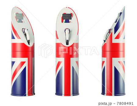 Eco fuel: isolated charging stations with Union Jack flag pattern Eco fuel: isolated charging stations with Union Jack flag pattern 7808491